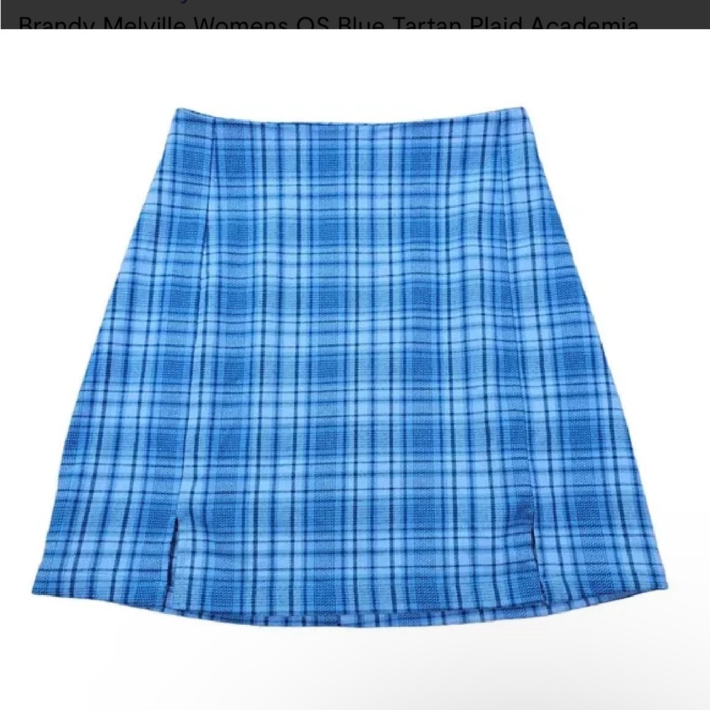 Brandy Melville Womens OS Blue Tartan Plaid Academia Double Slit Mini Skirt